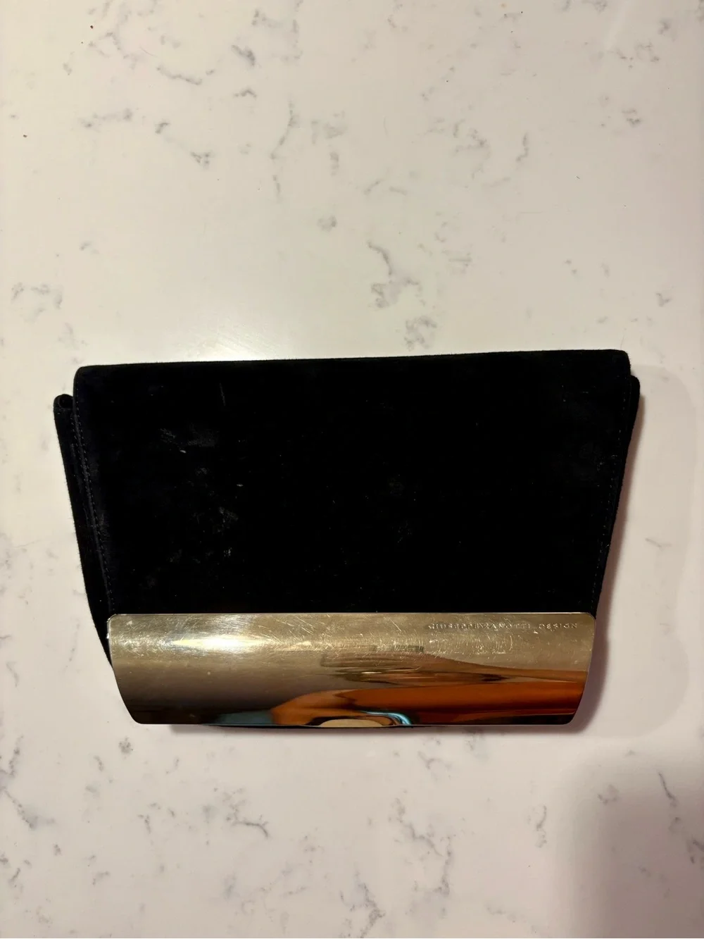 Black suede evening clutch
